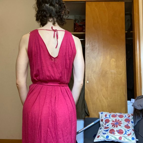 Agnès B Red Sleeveless Tie Back 100% Linen Dress sz S - Picture 5 of 12